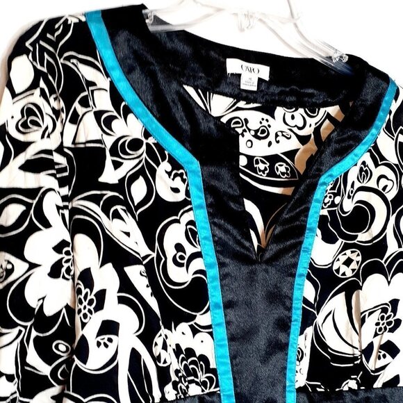 CATO Tunic; Satin Features; Black/White/Teal;  Size XL - Picture 2 of 6